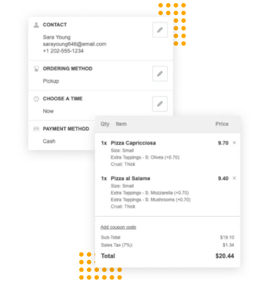 Checkout process to place an order